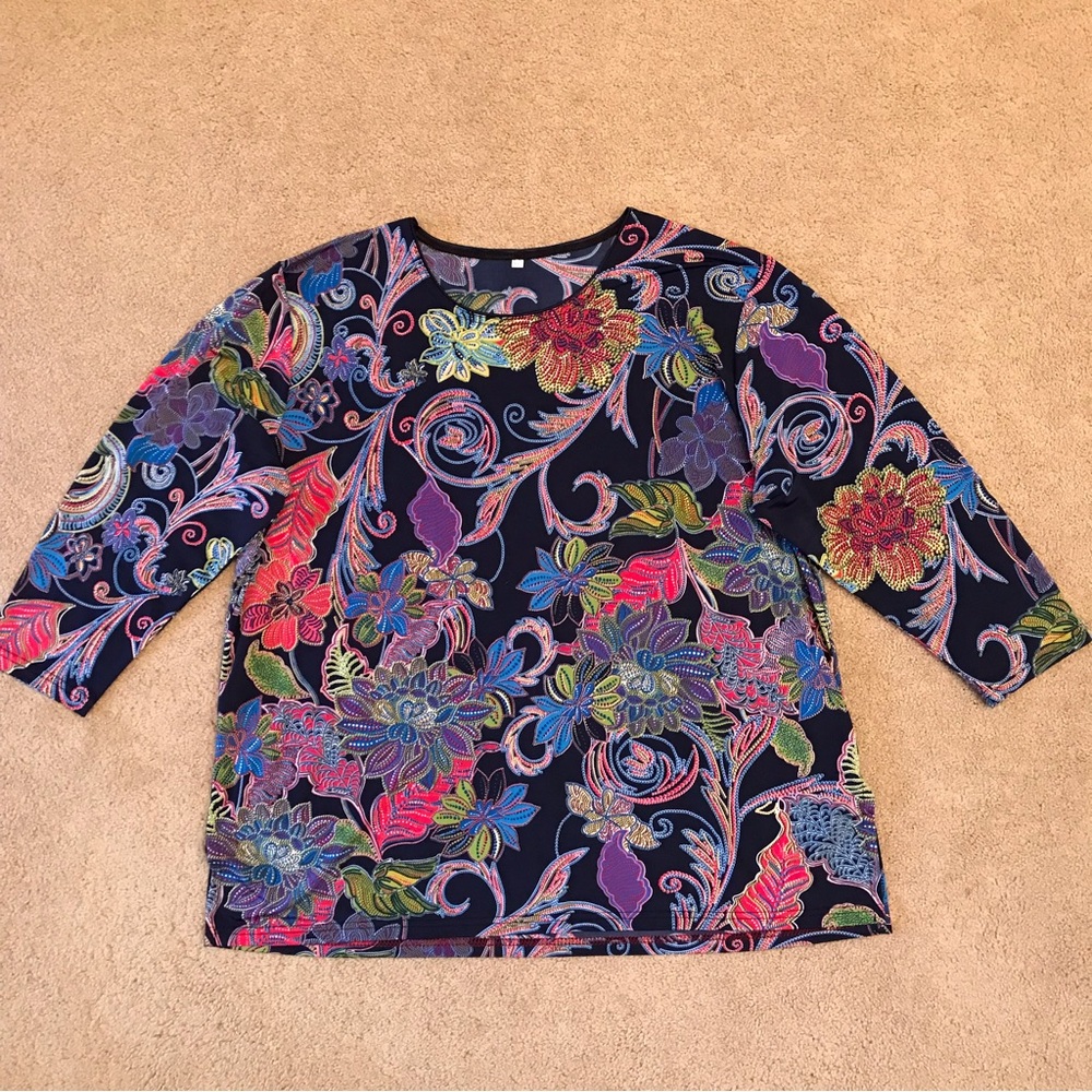 Eclectic Floral Stretch Top Size XXL Multi Color Bold Fun Feminine